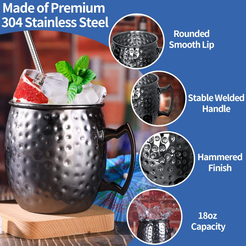 LINALL Moscow Mule Mugs- Set of 4 Gunmetal Black Plated Stainless Steel Mug 18oz, Measuring Cup, Cocktail Picks for Chilled Drinks (4pcs) - Image 4
